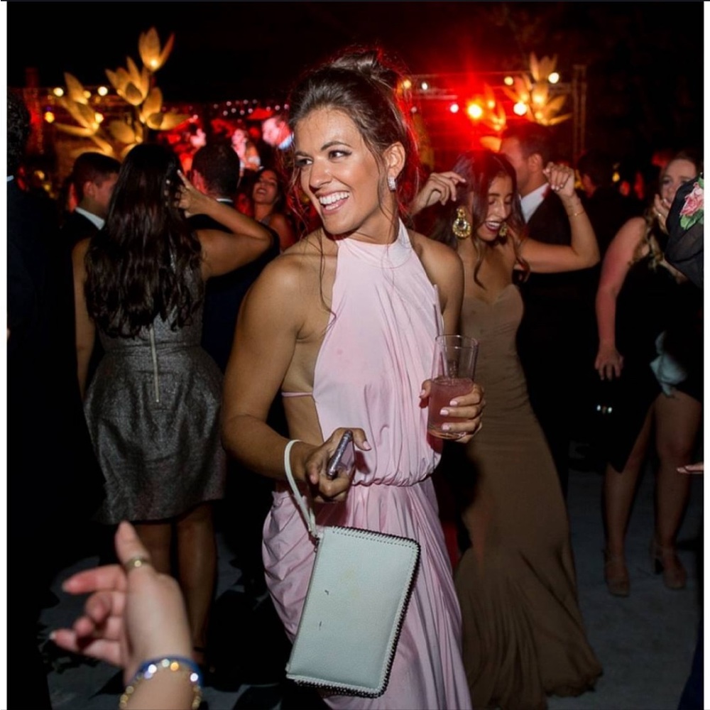 Pink House of CB Wedding guest or party halter dress.